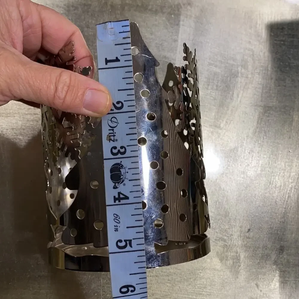 Slatkin Silver Metal Christmas Tree/Snowflake Pillar Candle Holder 5-1/2”x4-1/4”